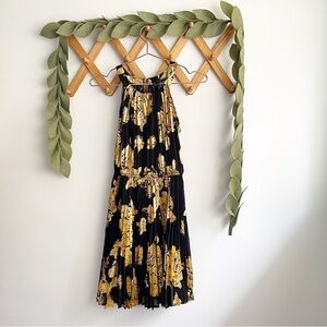 Want and Need Gold Leaf Pleated Dress